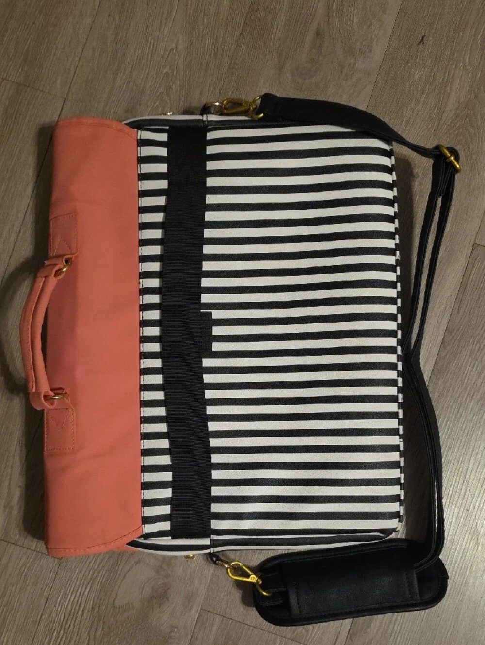 Ella Coral and Black-White Stripe Laptop Messenger Bag